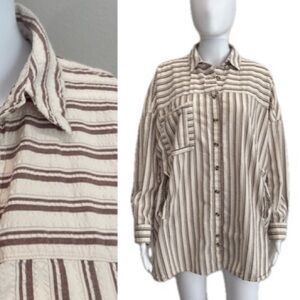 Urban Outfitters Seersucker Striped Oversized Button Down Shirt Women Size Small